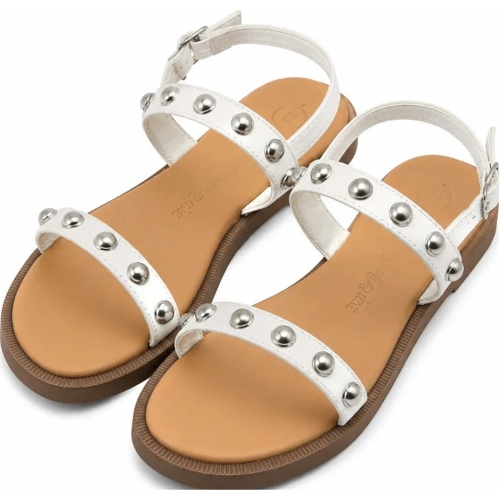 Cat & Jack Girls White Faux Pearl Studded Slingback Sandals Size 3 New With Tags